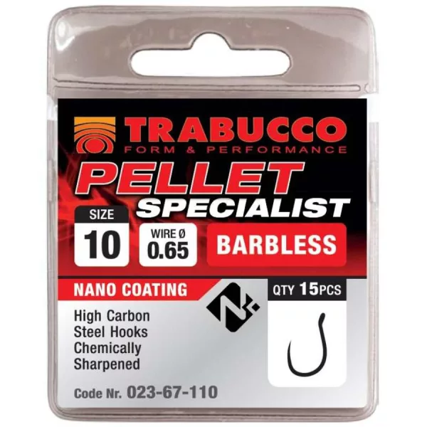 Trabucco Pellet Specialist 12 z oczkiem, Haczyk bezzadziowy 15szt