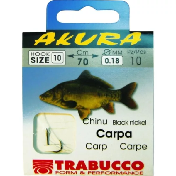 Trabucco Akura Carp 1/0 Haczyk z łopatką, zadziorem, wiązany na żyłce mono 10szt