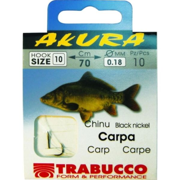 Trabucco Akura Carp 01 Bezdźwięczny, z brodą, jednonitkowy haczyk z przyponem 10 szt.