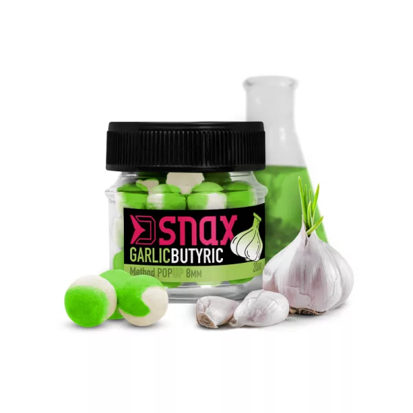 Nęcenie, zanęta - Przynęta na haczyk - Delphin D SNAX POP przynęta 8mm Czosnek-Kwas masłowy Pop Up Feeder Przynęta