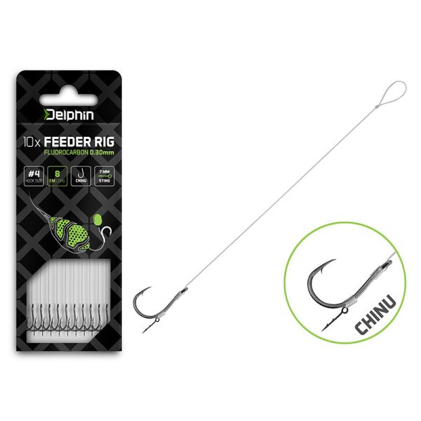 Delphin Fluoro Sting Feeder Rig 8cm Fluorocarbon Gotowy Przypon 8 Haczyk Chinu 10szt.