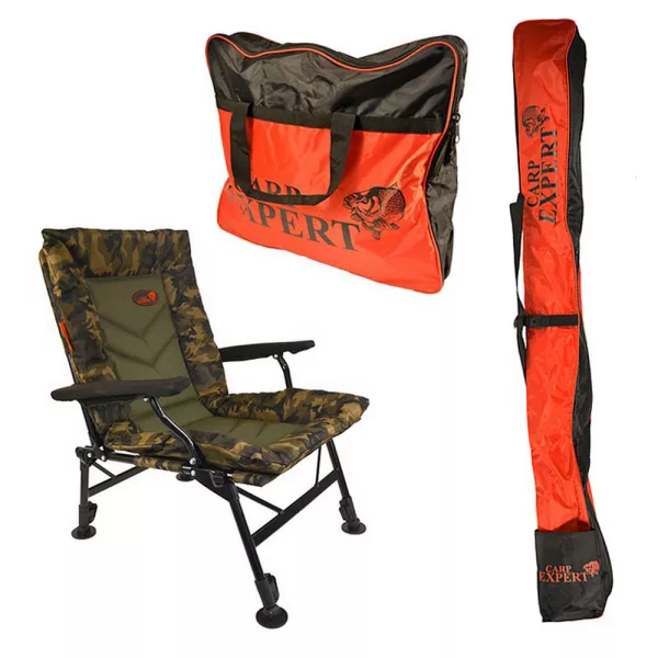 Carp Expert Comfort Camo Krzesło Wędkarskie (25x50cm) z Zestawem Torby na Ramię