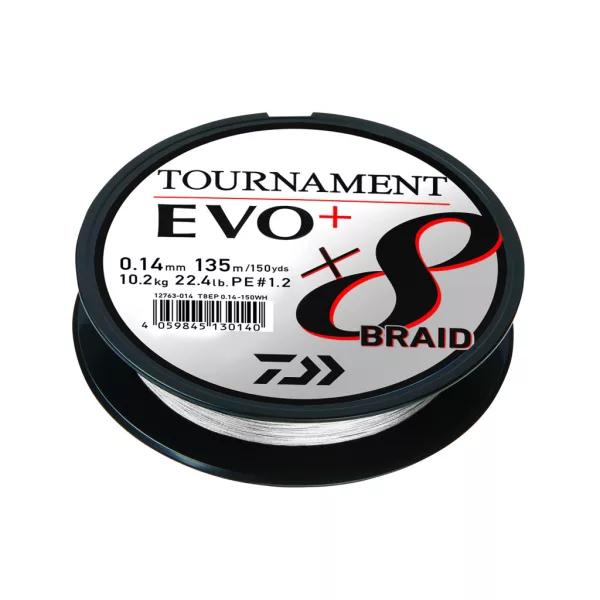 Daiwa Tournament X8 Braid Evo+ Biały 0,16mm 135m Pleciona Żyłka Główna