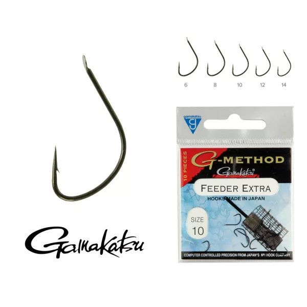 Gamakatsu Feeder Extra Czarny 10 10szt/opakowanie Łopatkowy Zadziorowy Haczyk Feederowy