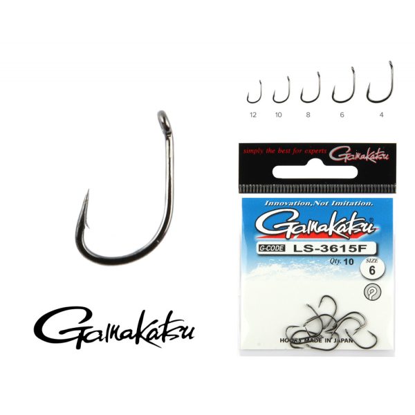 Gamakatsu LS-3614F/012 N/L Czarny 12 12szt/opakowanie Haczyk Feeder Oczkowy Zadziorowy