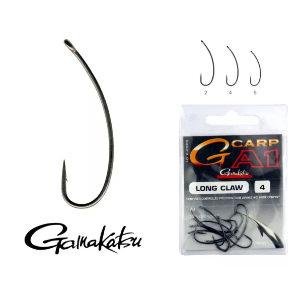 Gamakatsu G-carp A1 Long Claw Czarny 2 10szt/opakowanie Haczyk z oczkiem Zadziorowy Feederowy