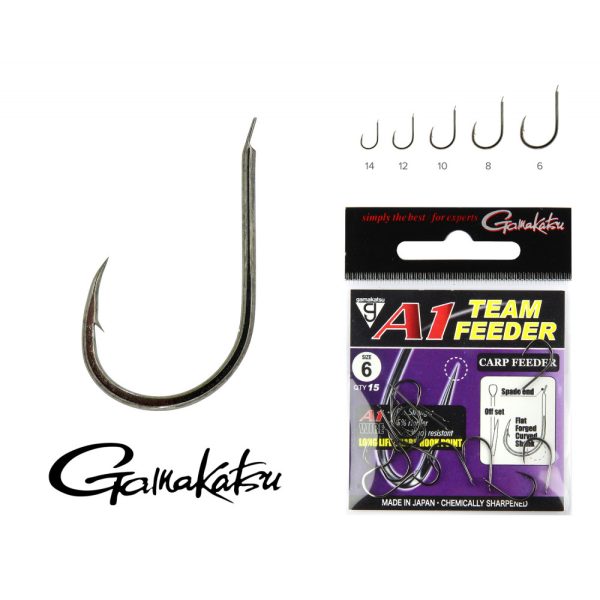 Gamakatsu A1 Team Feeder Carp Feeder Czarny 6 15 szt/opakowanie Haczyk feederowy z łopatką i zadziorem