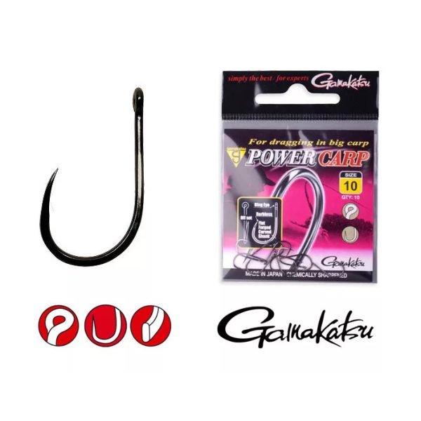 Gamakatsu Power Karp Ring Eye BB Czarny 16 10 sztuk/opakowanie Z oczkiem Bez zadzioru Haczyk do feedera