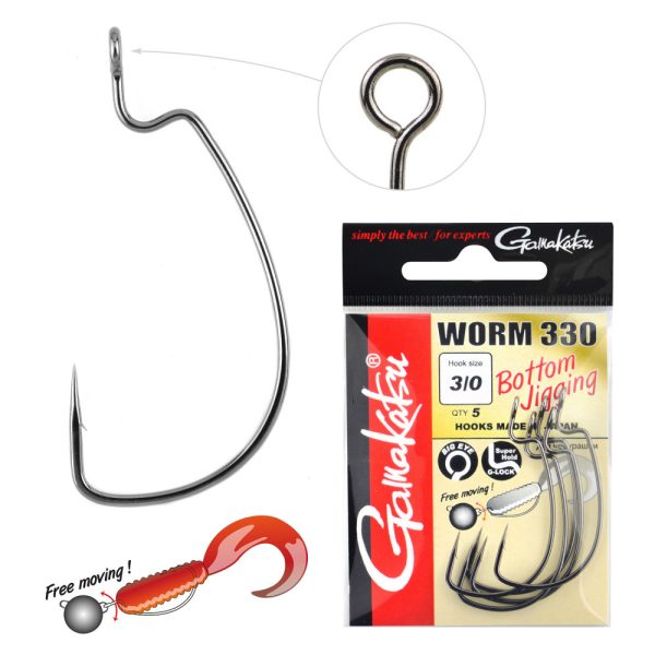 Gamakatsu Worm-330 Bottom Jigging Czarny 1/0 5 szt./opakowanie Z oczkiem Z zadziorem Haczyk na ryby drapieżne