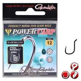   Gamakatsu Power Karp Hair Rigger Czarny 14 10 sztuk/opakowanie Z oczkiem Z zadziorem Haczyk do feedera