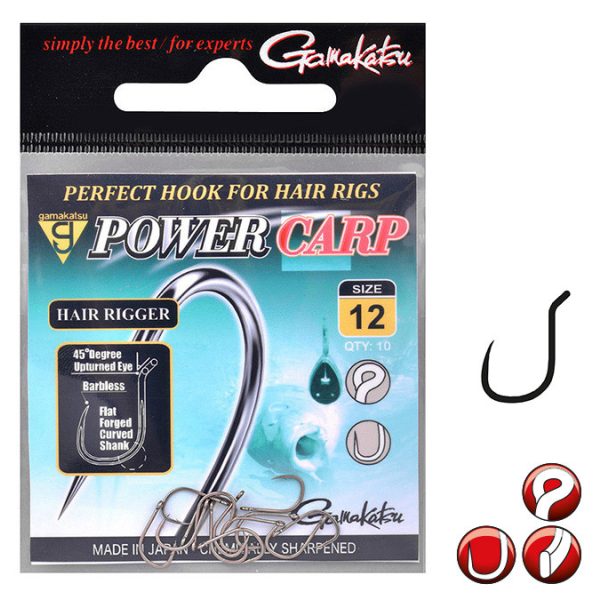 Gamakatsu Power Karp Hair Rigger Czarny 14 10 sztuk/opakowanie Z oczkiem Z zadziorem Haczyk do feedera