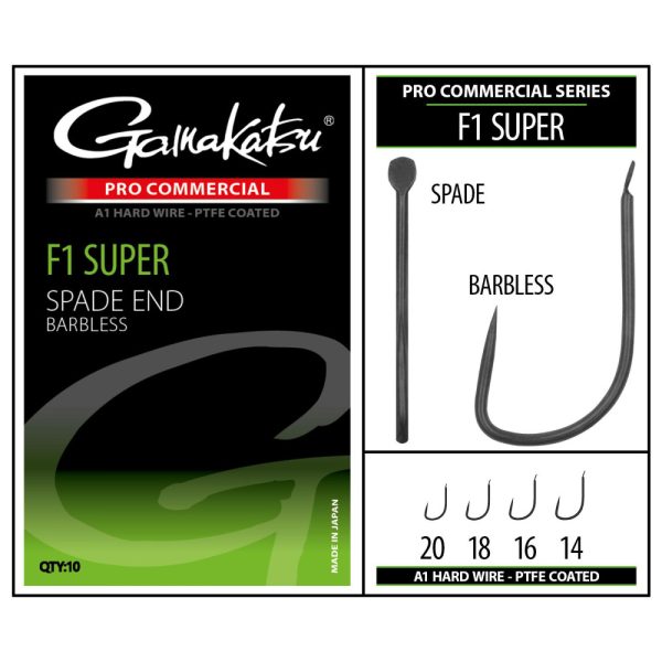 Gamakatsu Coars Pro-C F1 Super Spade A1 PTFE BL Spaded Barbless Hook #18