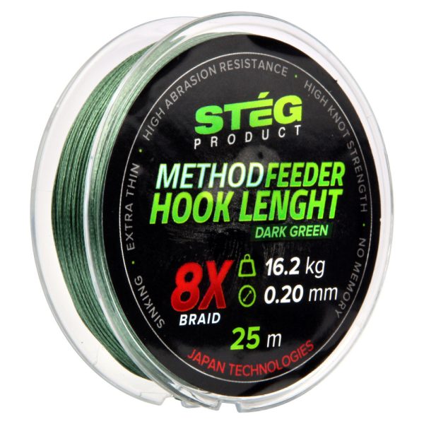 Stég Stég Method Feeder przypon 0.20mm 25m Pleciony przypon-Ciemnozielony