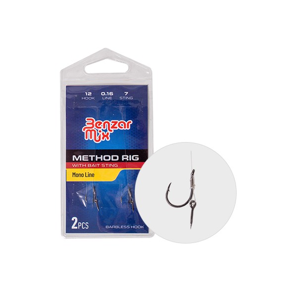 Benzar Method Wiązany Hak 8 na żyłce monofilamentowej z 10mm szpikulcem na przynętę