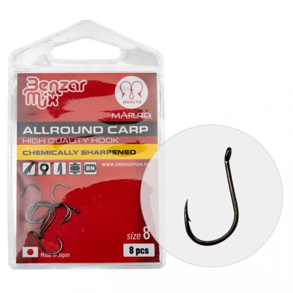 BENZÁR ALLROUND CARP HOOK 1/0 5PCS/PACK - Feeder hook - Barbed hook, Eyed hook