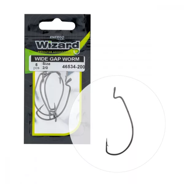 Wizard Wide Gap Worm Z uszkiem i zadziorem 2/0 Hak spinningowy offsetowy