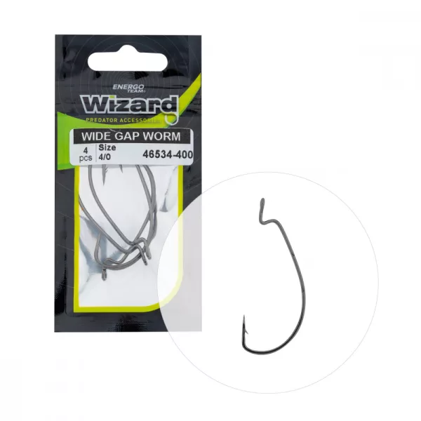 Wizard Wide Gap Worm Z uszkiem i zadziorem 4/0 Hak spinningowy offsetowy