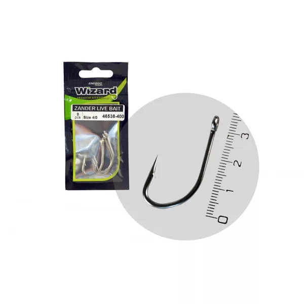 Wizard Zander Live Bait Pro Hak z Oczkiem i Zadziorami 4/0 do Sandacza