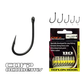   Carp Academy Haczyk teflonowy XS-1 Czarny 2 10szt/opakowanie Z oczkiem Z zadziorem Haczyk karpiowy