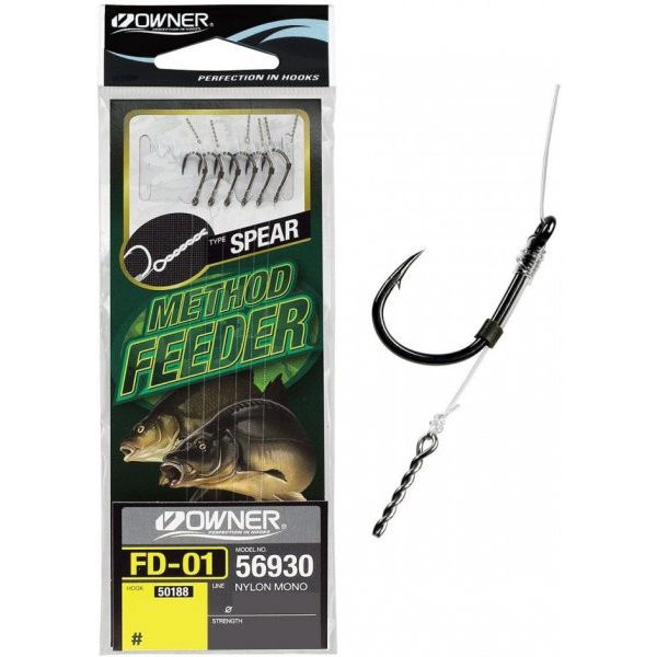 Owner Method Feeder 56930 6 Barbed, Hook with eye Pre-tied Hook with Bait Spike 6pcs