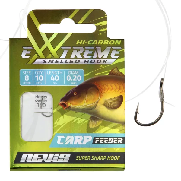 Nevis 8 Zadziorowy, z oczkiem 40cm 0,20mm Monofilamentowy Haczyk Feederowy z Przyponem 10szt.