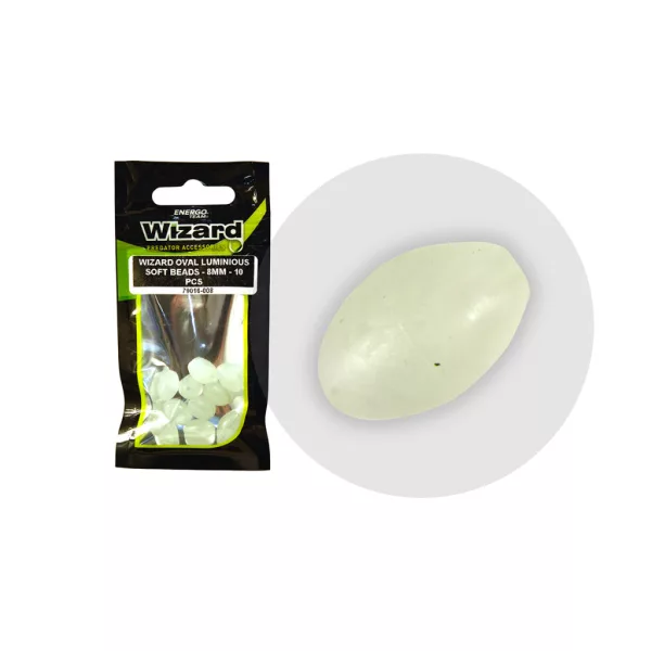 Wizard Sumowy Owalny Fosforyzujący 8mm Gumowa koralik 10 szt.