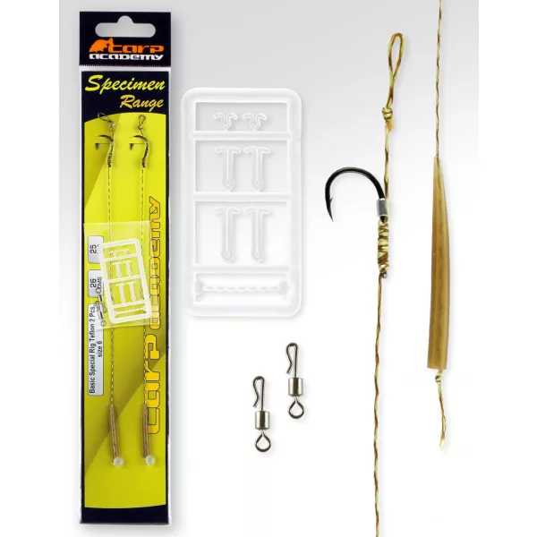 Carp Academy Basic Special Rig Teflon Czarny 6 2 szt./opakowanie z oczkiem z zadziorem pleciony haczyk z przyponem