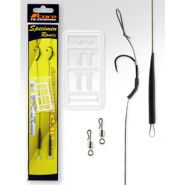 Carp Academy Snowmen Rig Teflon Czarny 4 2 szt./opakowanie z oczkiem z zadziorem pleciony haczyk z przyponem