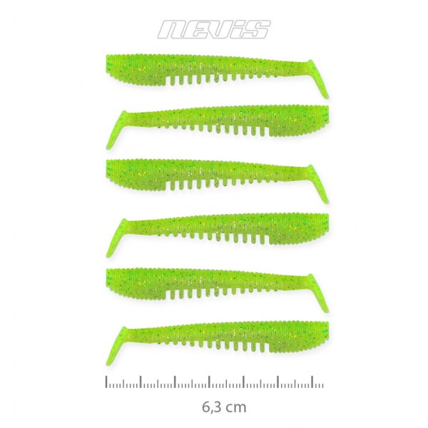 Nevis Impulse Shad 6,3cm 1,77gr 6szt/opak Fluo Zielony Brokat X2 Przynęta Plastikowa