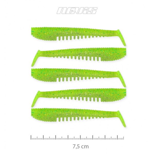 Nevis Impulse Shad 7,5cm 3,05gr 5szt/opak Fluo Zielony Brokat X2 Przynęta Plastikowa