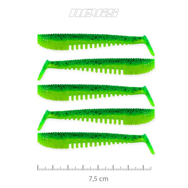 Nevis Impulse Shad 7,5cm 3,05gr 5szt/opak Zielony Brokat Przynęta Plastikowa