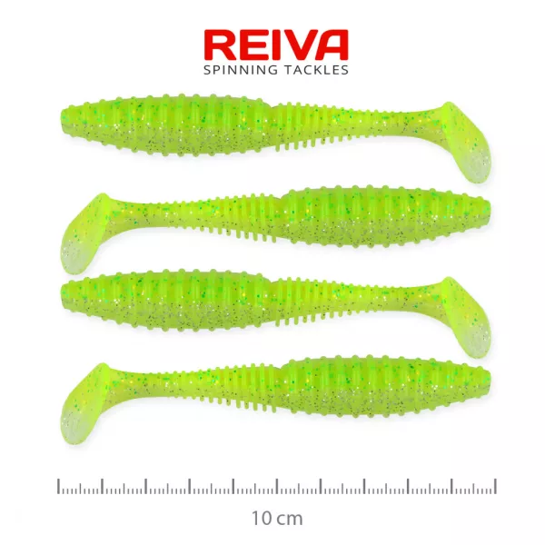 Reiva Zander Power Shad 10cm 7.05gr 4pcs/pack (Fluo Green Glitter I.) Plastic lure