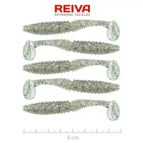   Reiva Zander Power Shad 8cm 3,18gr 5szt/opak. (Srebrny Brokat) Przynęta plastikowa