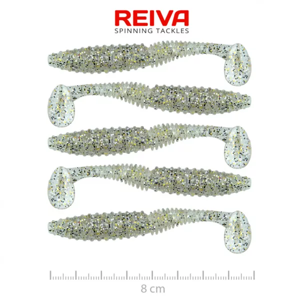 Reiva Zander Power Shad 8cm 3,18gr 5szt/opak. (Srebrny Brokat) Przynęta plastikowa