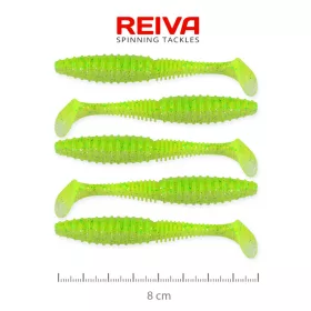   Reiva Zander Power Shad 8cm 3,18gr 5szt/opak. (Fluo Zielony Brokat I.) Przynęta plastikowa