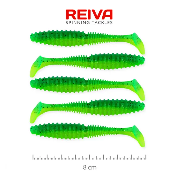 Reiva Zander Power Shad 8cm 3,18gr 5szt/opak. (Zielony Brokat) Przynęta plastikowa