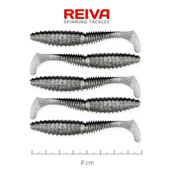Reiva Zander Power Shad 8cm 3,18gr 5szt/opak. (Srebrny Brokat) Przynęta plastikowa