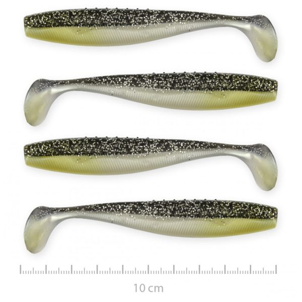 Reiva Flat Minnow Shad 10cm 4szt/op. (Czarno-Srebrny Brokat) przynęta gumowa