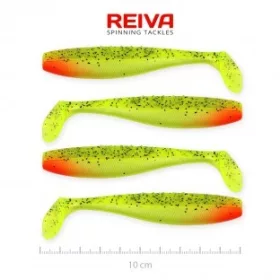  Reiva Flat Minnow Shad 10cm 4szt/opakowanie (Zielono-Czerwony Brokat) gumowa rybka