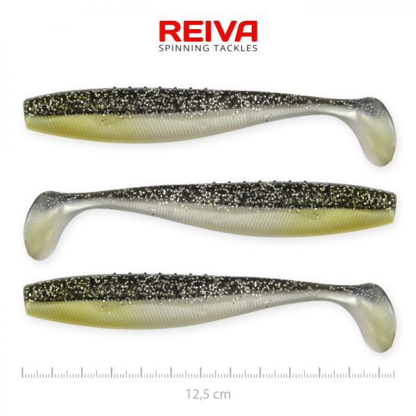 Reiva Flat Minnow shad 12.5cm 3pcs/pack (Black-Silver Glitter) Plastic lure