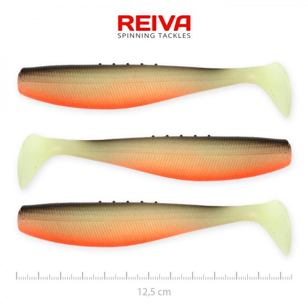 Reiva Flat Minnow shad 12.5cm 3pcs/pack (Black-White-Orange) Plastic lure