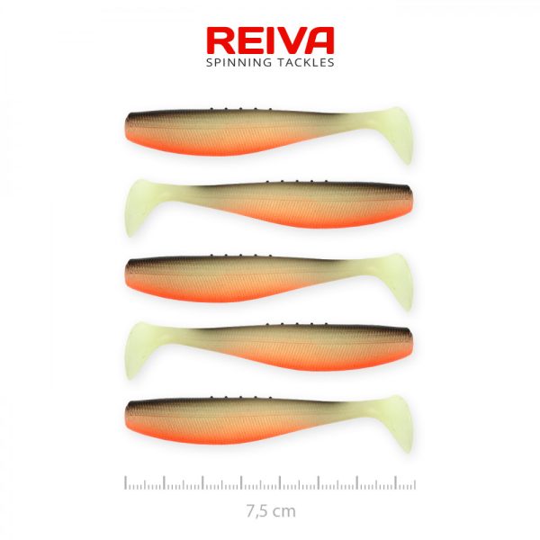 Reiva Flat Minnow shad 7.5cm 5pcs/pack (Black-White-Orange) Plastic lure