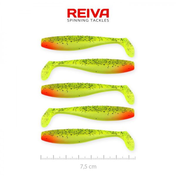Reiva Flat Minnow shad 7.5cm 5pcs/pack (Green-Red Glitter) Plastic lure