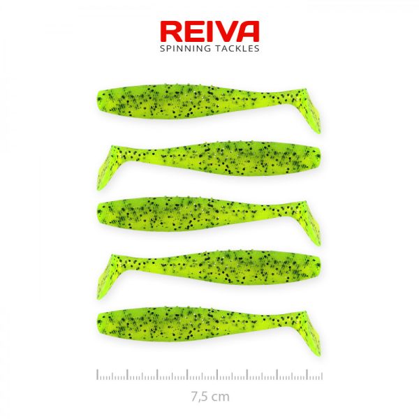 Reiva Flat Minnow shad 7.5cm 5pcs/pack (Green Glitter) Plastic lure
