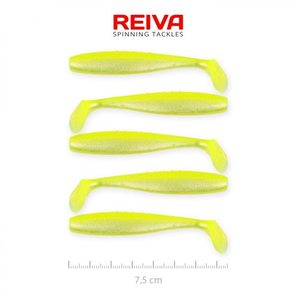 Reiva Flat Minnow shad 7.5cm 5pcs/pack (Yellow-Silver) Plastic lure