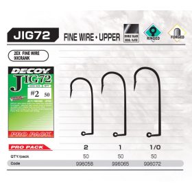   Decoy Pro Pack Jig72 Upper Fine Wire #1 Barbed Single Jig Hook 50pcs