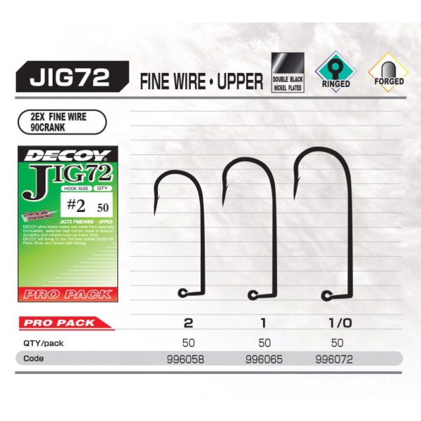 Decoy Pro Pack Jig72 Upper Fine Wire #1 Barbed Single Jig Hook 50pcs