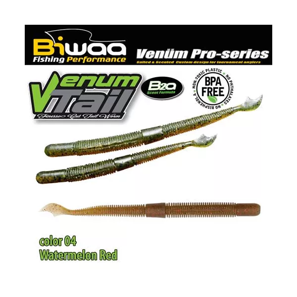 Biwaa Venum Tail 10cm 04 Watermelon Red Gumowa przynęta 10 szt.