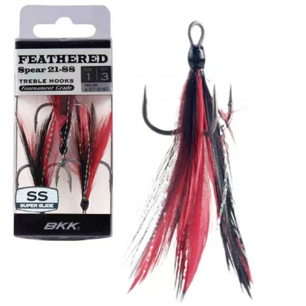 BKK Feathered Spear-21 SS 8 Z oczkiem, Zadziorem Czerwono-Czarny Kotwiczka 3szt.