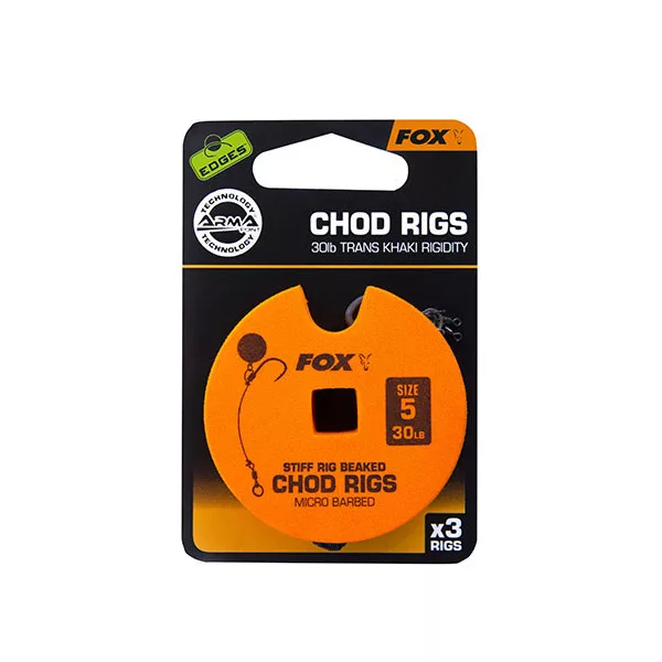 Fox 30lb, 5-ös méretű Standard Chod Rig Szakállas Előkötött horog